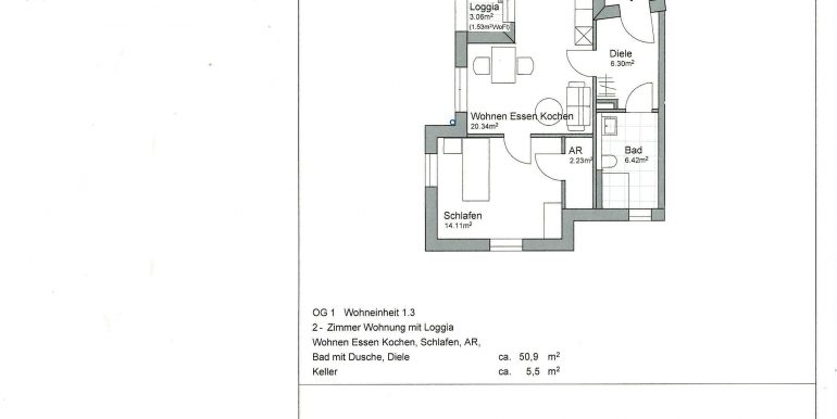 Grundriss 1.OG 50,90 m²